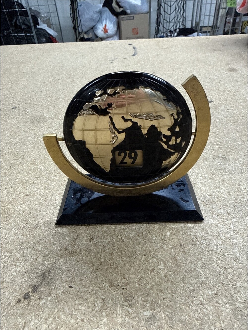 Mid Century Globe Perpetual Calendar Desk Accessory Rotating Lucite Gold Tone...